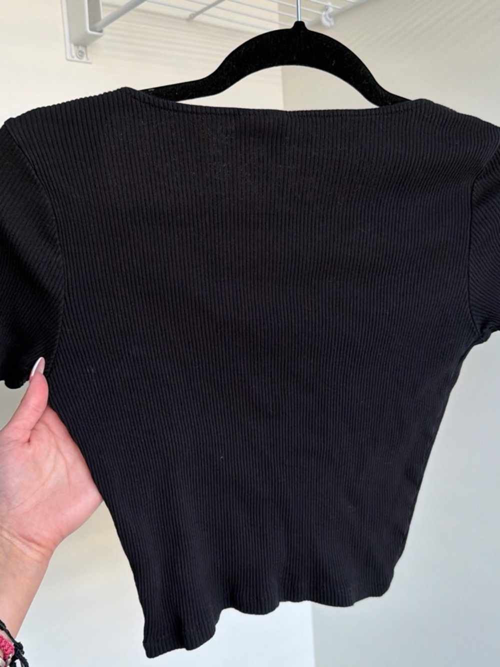 Divided Black Ribbed Button-Front Crop Top - Picture 5 of 6